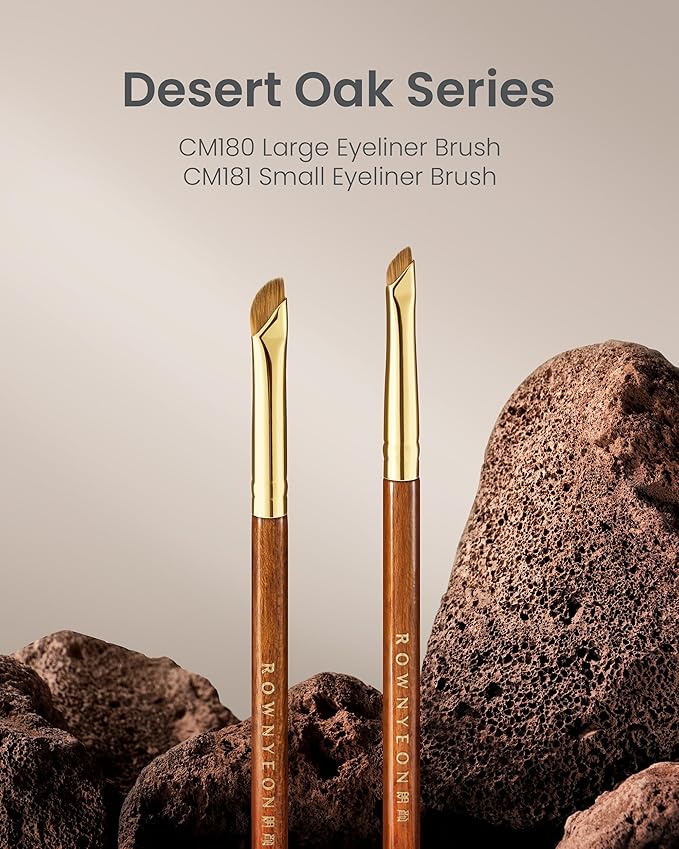 Desert Oak Series Precision Angled Eyeliner Brush - Ultra-Fine Nylon Bristles for Razor-Sharp Gel/Liquid/Powder Lines, Detail Work & Tightlining, Bubinga Handle & Brass Ferrule (CM 181)-Velvo Beauty