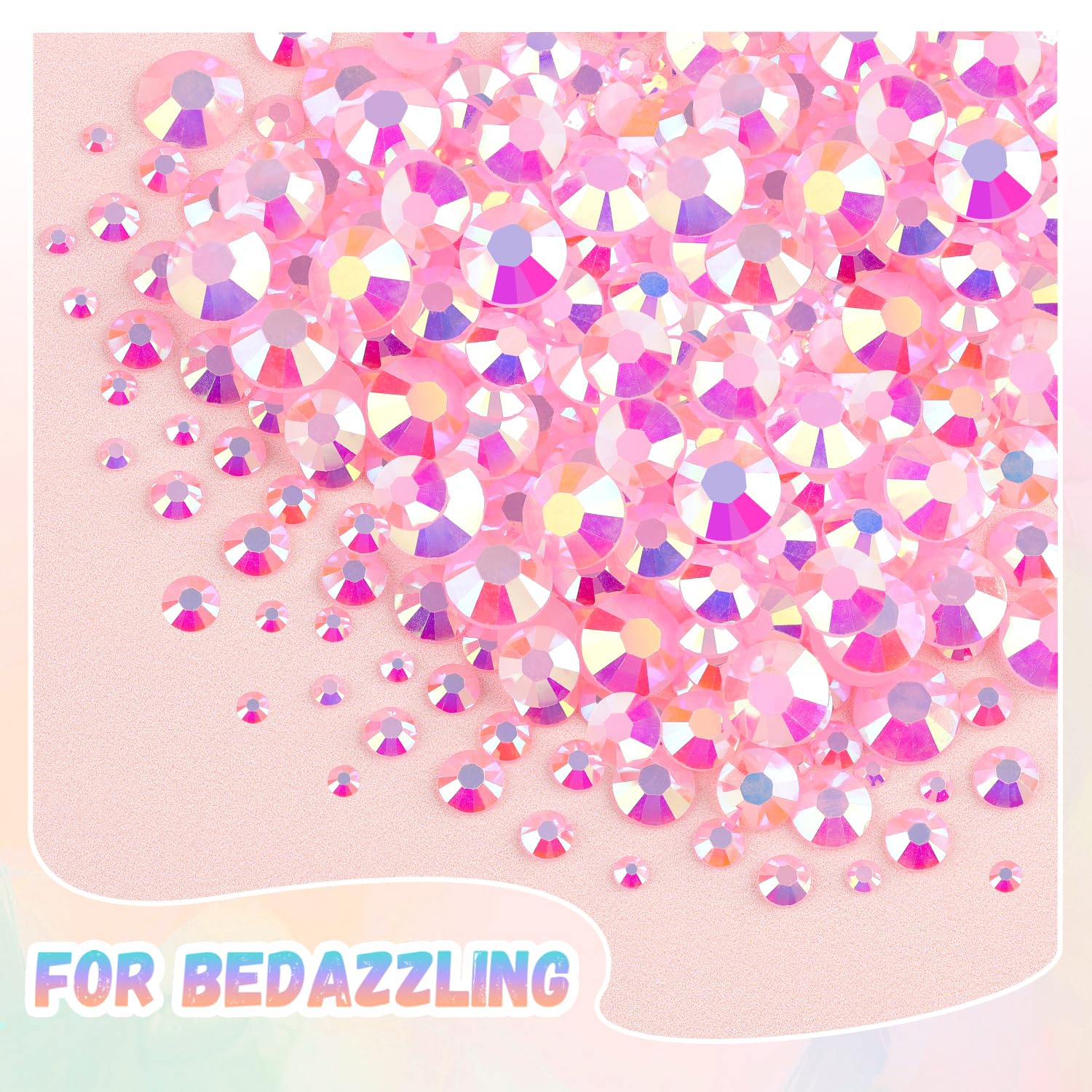 25000Pcs Resin Rhinestones with Tweezers for Crafting, 2-6mm Mixed Sizes (Light Pink AB) Non Hotfix Flatback Gems, Bedazzling Crystal for DIY Crafts Clothing Tumblers Mugs Shoes Decor Nail Art-Velvo Beauty