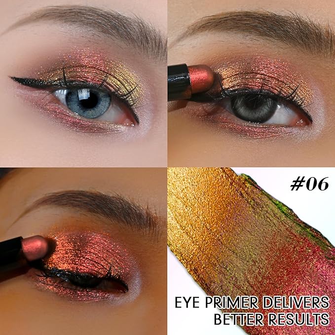 CHARMACY Duochrome Long Stay Eyeshadow Stick, Creamy Eye Shadow Stick, Multicolor-Shifting Glitter Eyeshadow, Waterproof & Smudge-Proof, High Pigmented, Built-in Smudger #06-Velvo Beauty