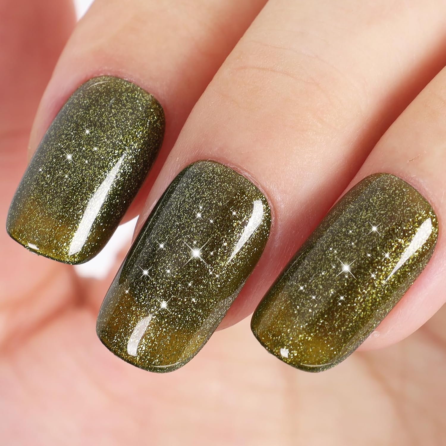 Olive Green Color Glitter Gel Nail Polish,15ml UV/LED Soak Off Sparkly Shimmer Green Gel Polish for Manicure Salon or DIY Nail Art at Home,All Seasion Color Gel - GP0114-Velvo Beauty