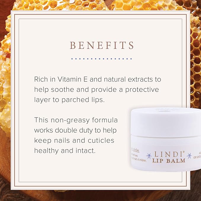 LINDI SKIN Lip Balm - Gentle, Non-Irritating, Vitamin E Formula That Hydrates and Soothes Dry, Chapped Lips - Soother for Nails & Cuticles - Allergy Tested Lip Balm for Cancer Patients (0.25 fl oz)-Velvo Beauty