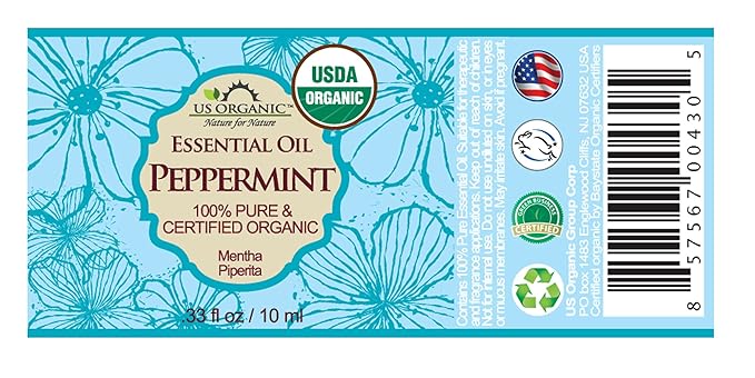 US Organic 100% Pure Peppermint Essential Oil - USDA Certified Organic - 10 ml Pack of 2 - w/Improved caps and droppers (More Size Variations Available)-Velvo Beauty