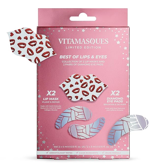 Vitamasques Under Eye Patches & Lip Mask Sheets, Best of Eyes & Lips Set - Eye Patches for Puffy Eyes - Under Eye Masks for Dark Circles and Puffiness-Velvo Beauty