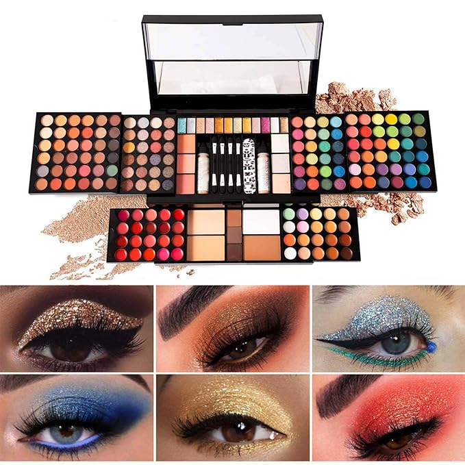 M 187 Colors Professional Makeup Palette - All-in-One Kit With Eye Shadows, Lipsticks, Mascara, Foundations, Blushes, Brow Pencils, Nail File - Makeup Gift Set for Women and Girls-Velvo Beauty