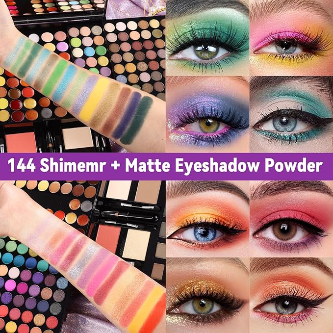 Women Makeup Sets Full Kits - 190 Colors Cosmetic Make Up Gifts Combination with Eyeshadow Facial Blusher Eyebrow Powder Face Concealer Powder Eyeliner Pencil Lip Colors with Full Size Mirror All-in-One Makeup Palette Kit (SET B)-Velvo Beauty