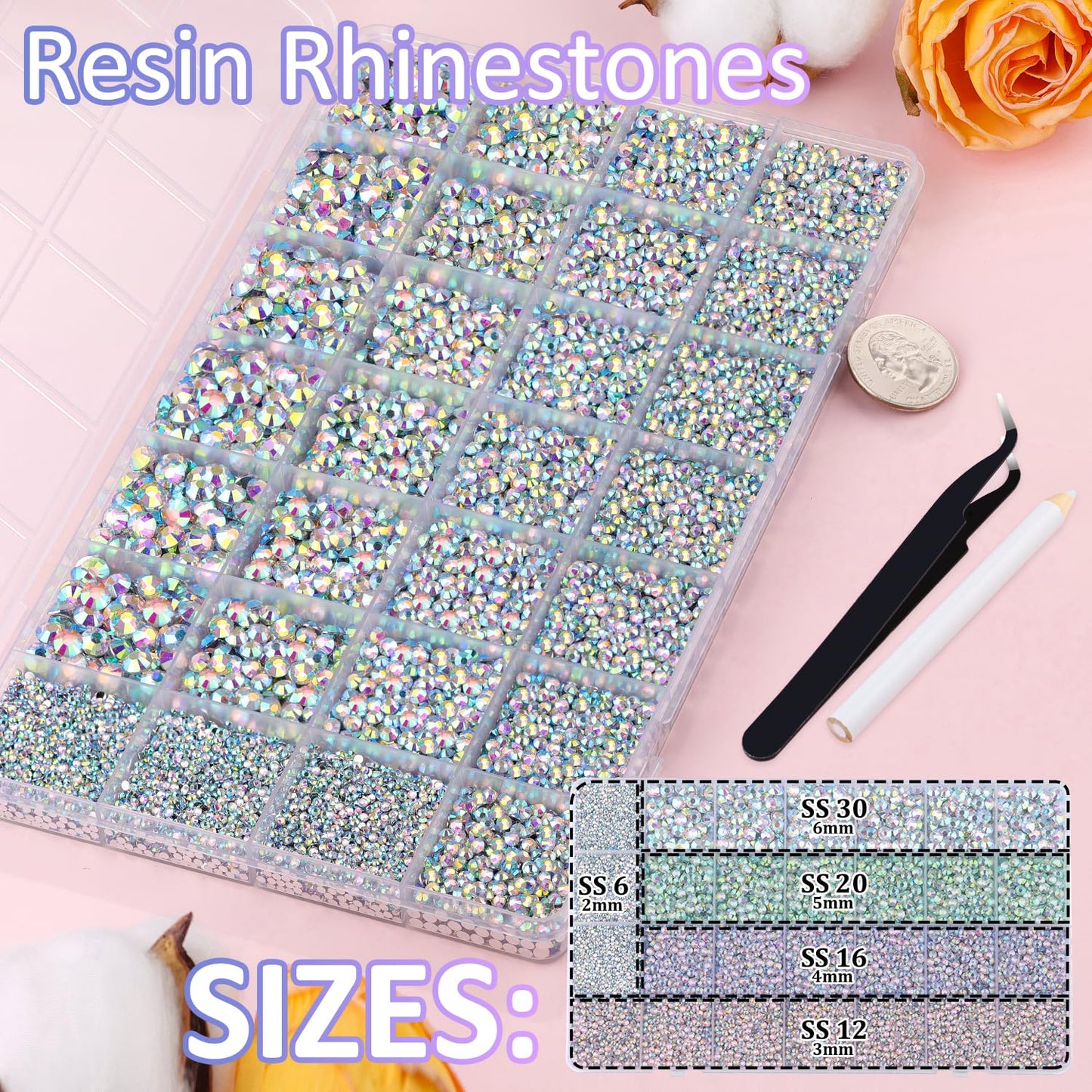 30000Pcs Resin Rhinestones for Bedazzling with Tweezers, AB Rhinestones for Crafting with B7000 Jewelry Glue for DIY Crafts Clothing Tumblers Shoes Fabric Nail Art-Velvo Beauty