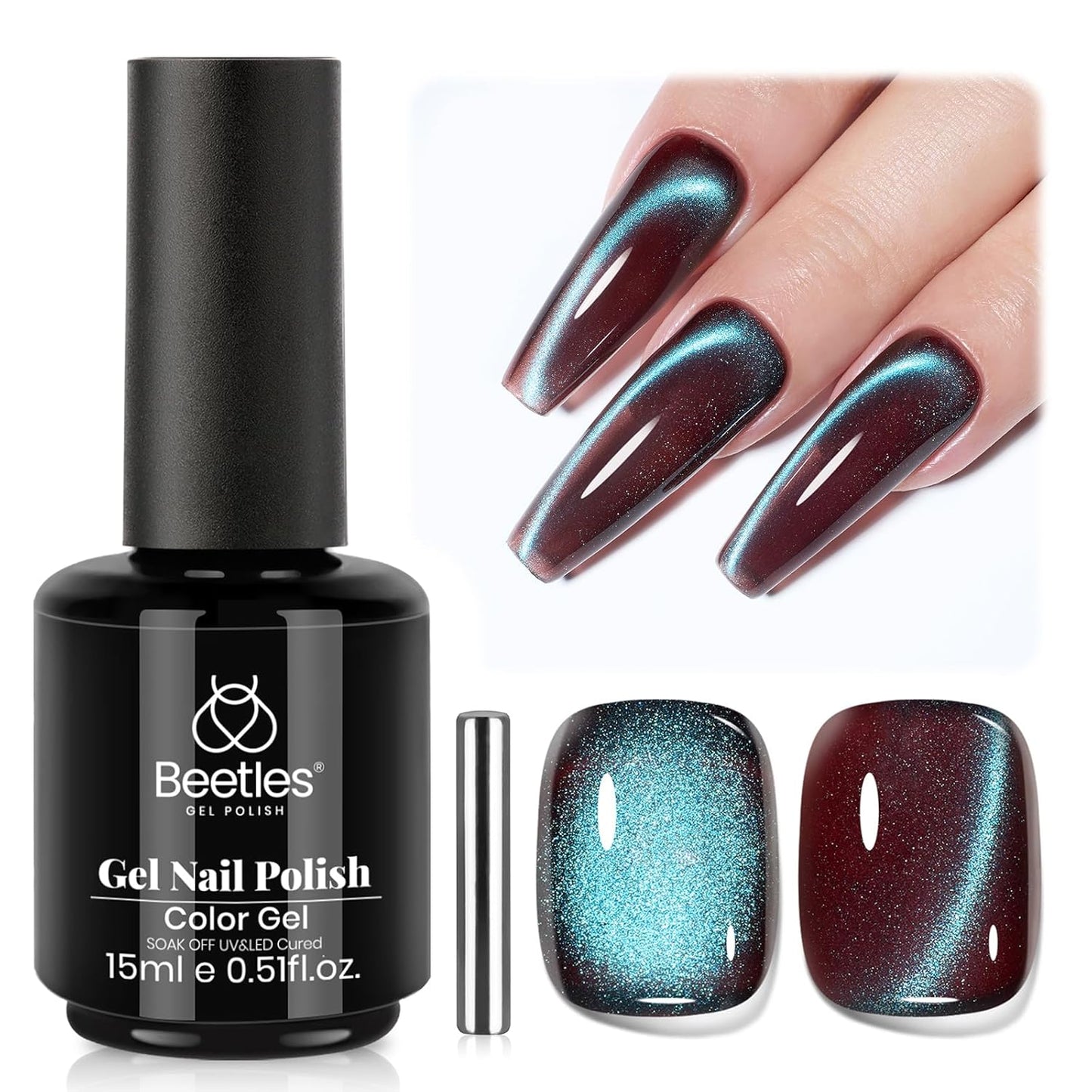 Beetles Brown Cat Eye Gel Nail Polish - Aurora Mocha Cat Eye Gel Polish, 15ML Blue Powder Brown Glitter Fall Gel Polish Magnetic Shimmer Effect Soak Off UV Nail Art Design Manicure Gifts for Women-Velvo Beauty