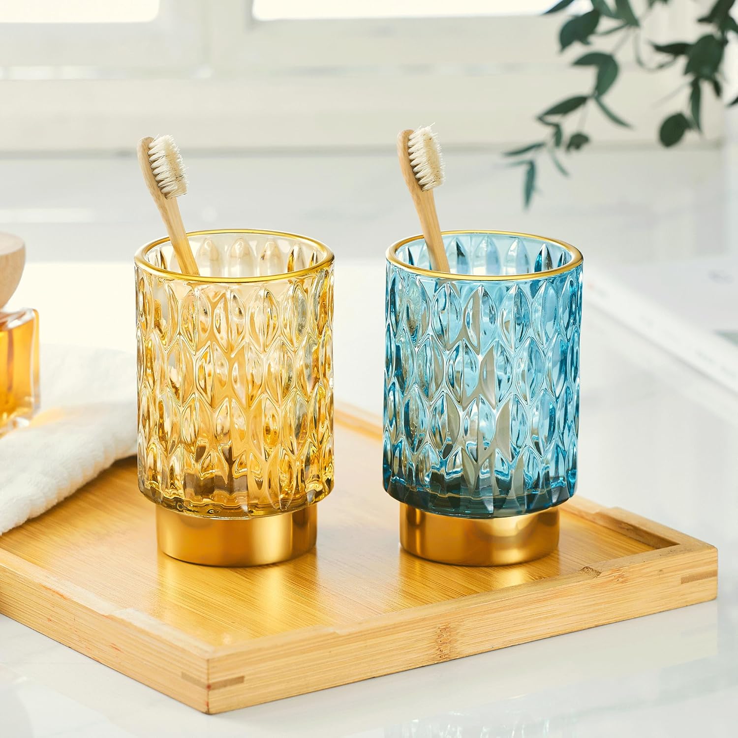 Makeup Brush Holder Organizer,Toothbrush Holders,Desk Pen Pencil Holder,Multifunctional Vintage Glass Brush Cup（A39-2-US）-Velvo Beauty