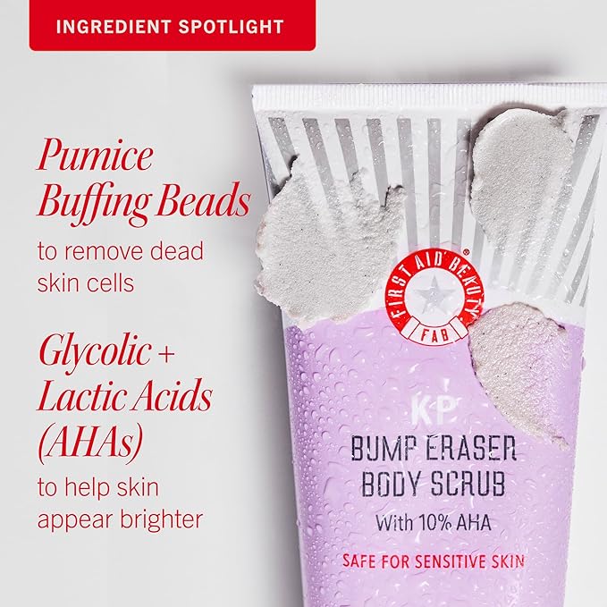 First Aid Beauty KP Bump Eraser Body Scrub Exfoliant for Keratosis Pilaris with 10% AHA – 8 oz + Bonus 1 oz Travel Size Tube-Velvo Beauty