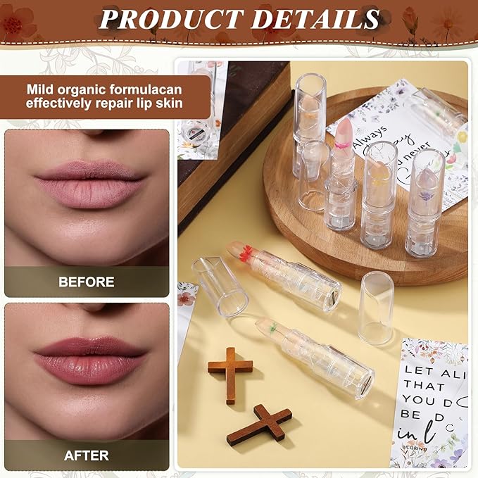 12 Sets Christian Lip Balms with Inspirational Bible Verse Card Bulk Gifts for Women Flower Sign Taste Lip Balm with Tag for Employee Coworker Teacher Family Church Wedding Favor-Velvo Beauty