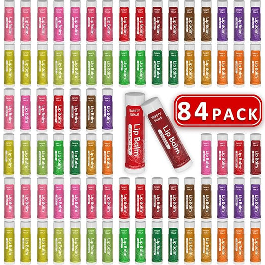 84 Pack Natural Lip Balm Bulk with Vitamin E and Coconut Oil Valentine's Day best choice- Moisturizing, Soothing, and Repairing Dry and Chapped Lips - 14 Flavors - Non-GMO-Velvo Beauty
