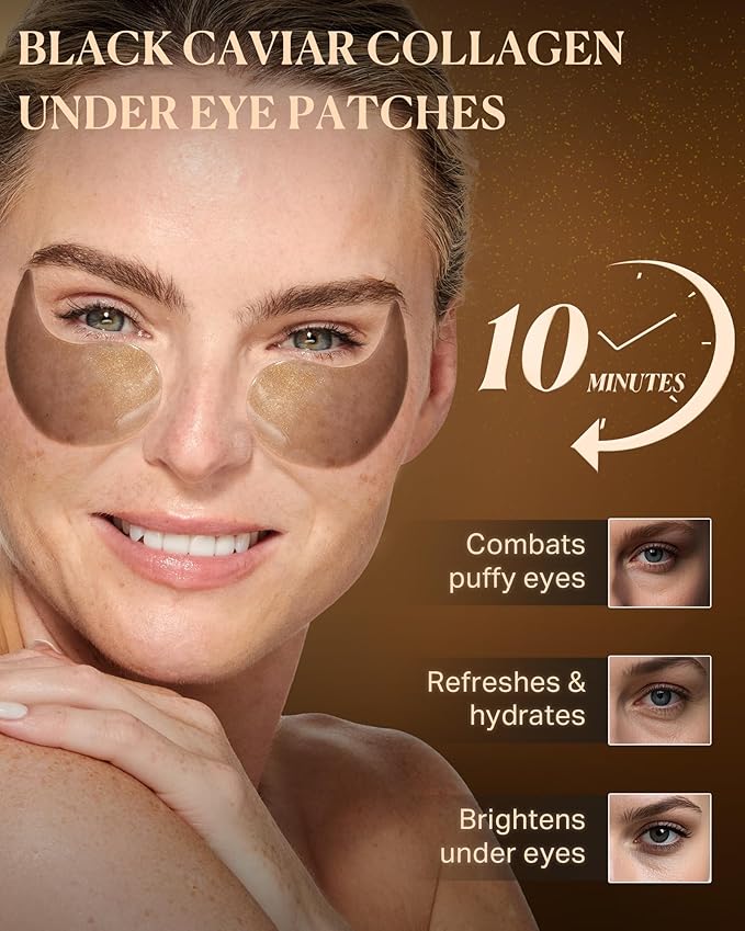 depology Black Caviar Under Eye Patches (30 Pairs), Anti-aging Hydrating Eye Mask for Wrinkles, Fine lines, Skincare with Hyaluronic Acid & Cica, Beauty & Personal Care-Velvo Beauty