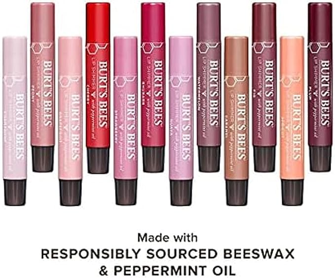 Burt's Bees Shimmer Lip Tint Set, Tinted Lip Balm Stick, Moisturizing for All Day Hydration with Natural Origin Glowy Pigmented Finish & Buildable Color, Rhubarb (4-Pack)-Velvo Beauty