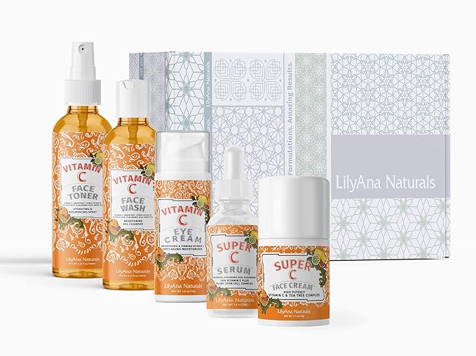 LilyAna Naturals Vitamin C Skincare Gift Set - Brightening and Anti-Aging Skin Care Products - Vitamin C Serum and Hyaluronic Acid - 5 Piece Set-Velvo Beauty
