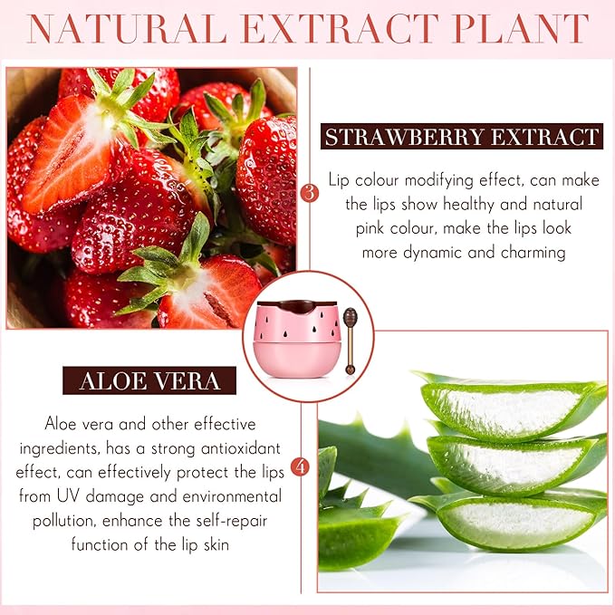 12 Pcs Bee Lip Balm Honey Pot with Brush Propolis Lip Mask Overnight, Moisturizing Hydrating Lip Sleeping Mask Prevention Dry and Cracked(Honey+Strawberry)-Velvo Beauty