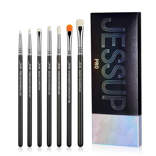Jessup Eyeshadow Brush Set 7pcs Fluffy Eye Makeup Brushes for Eye Shadow Blending Shader Crease Concealer Black T334-Velvo Beauty