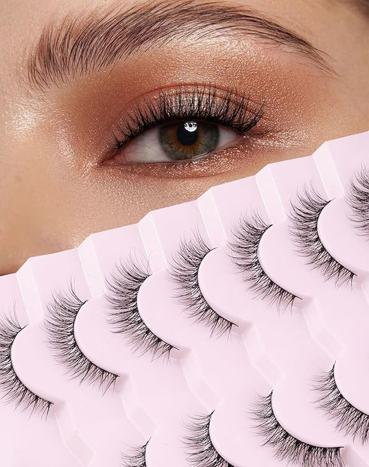Lashes Natural Cat Eye Lashes Wispy Lashes 13mm False Lashes Wispy Lashes C Curl Strip Eyelashes Thin Cotton Band Soft Fake Eyelashes False Lashes Pack 7 Pairs-Velvo Beauty