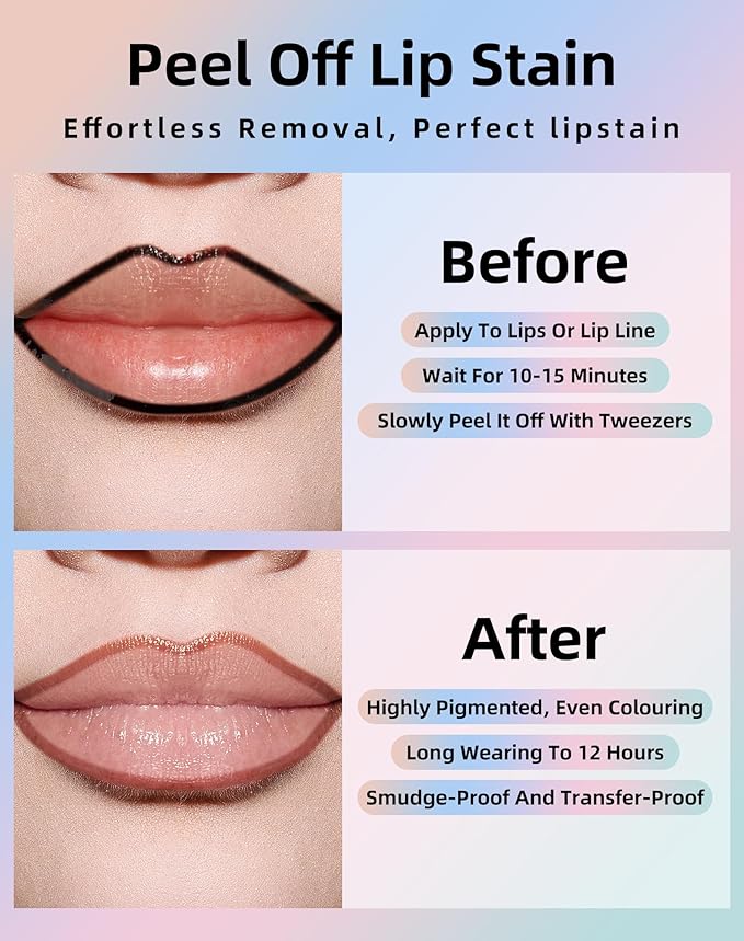 KIMUSE Lip Stain Peel Off, Peel Off Lip Liner Stain with Tweezer, Long Lasting, Waterproof, Transfer Proof Lipstains Color, Smudge-Free, Easy Removal, Matte Finish-Velvo Beauty