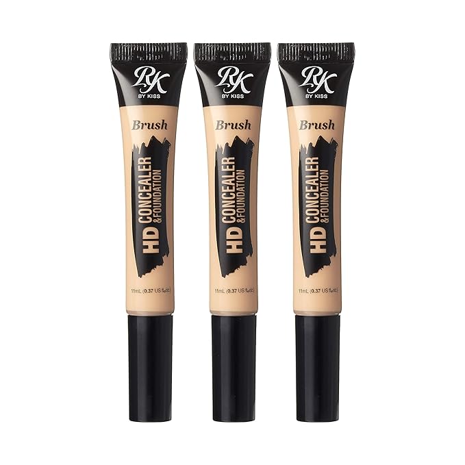 Ruby Kisses HD Concealer & Foundation Brush Flawless Full Coverage Face Makeup Lightweight Highlighter Long Lasting Under Eye Conceals Contour Corrector 3 Pack (Light Ivory)-Velvo Beauty
