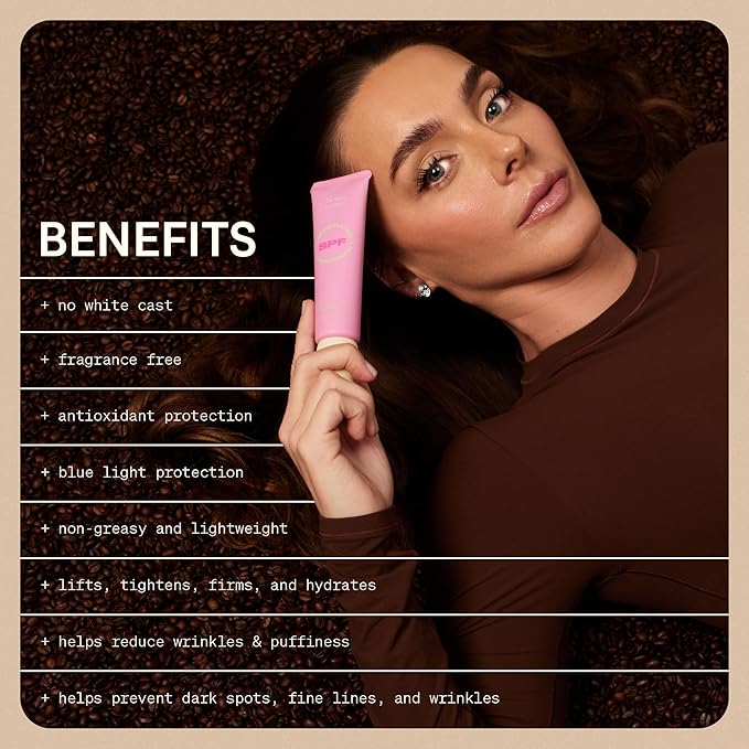 The Skinny Confidential Caffeinated Mineral Sunscreen, SPF 40 - Fragrance-Free Face Sunscreen with No White Cast - Non-Greasy & Lightweight Sun Screen Lotion Reduce Wrinkles, Redness & Puffiness-Velvo Beauty