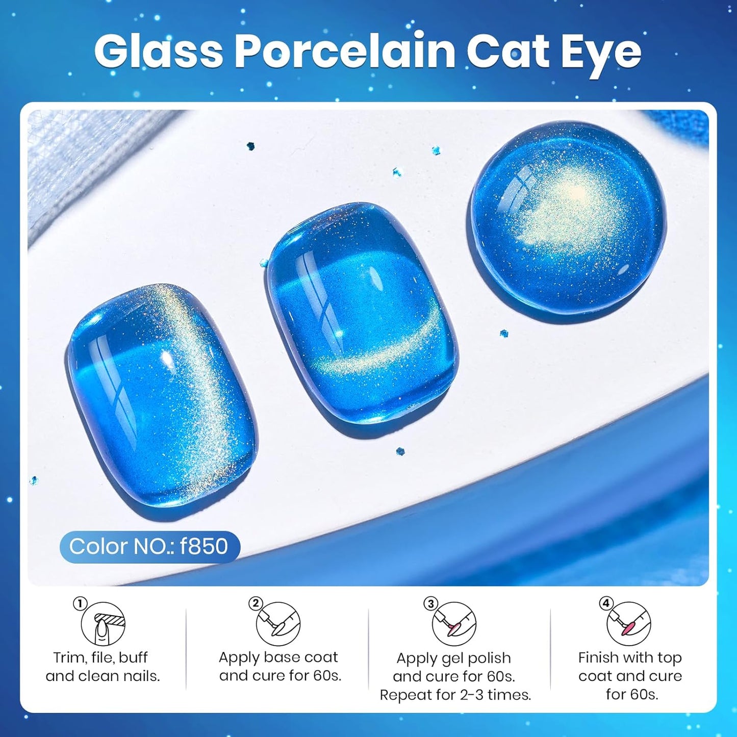 Beetles Blue Cat Eye Gel Nail Polish - 15ML Blue Glass Cat Eye Glitter Magnetic Gel Polish Shimmer Soak Off UV Stellar Whisper Collection Nail Art Design Manicure Gifts for Women-Velvo Beauty