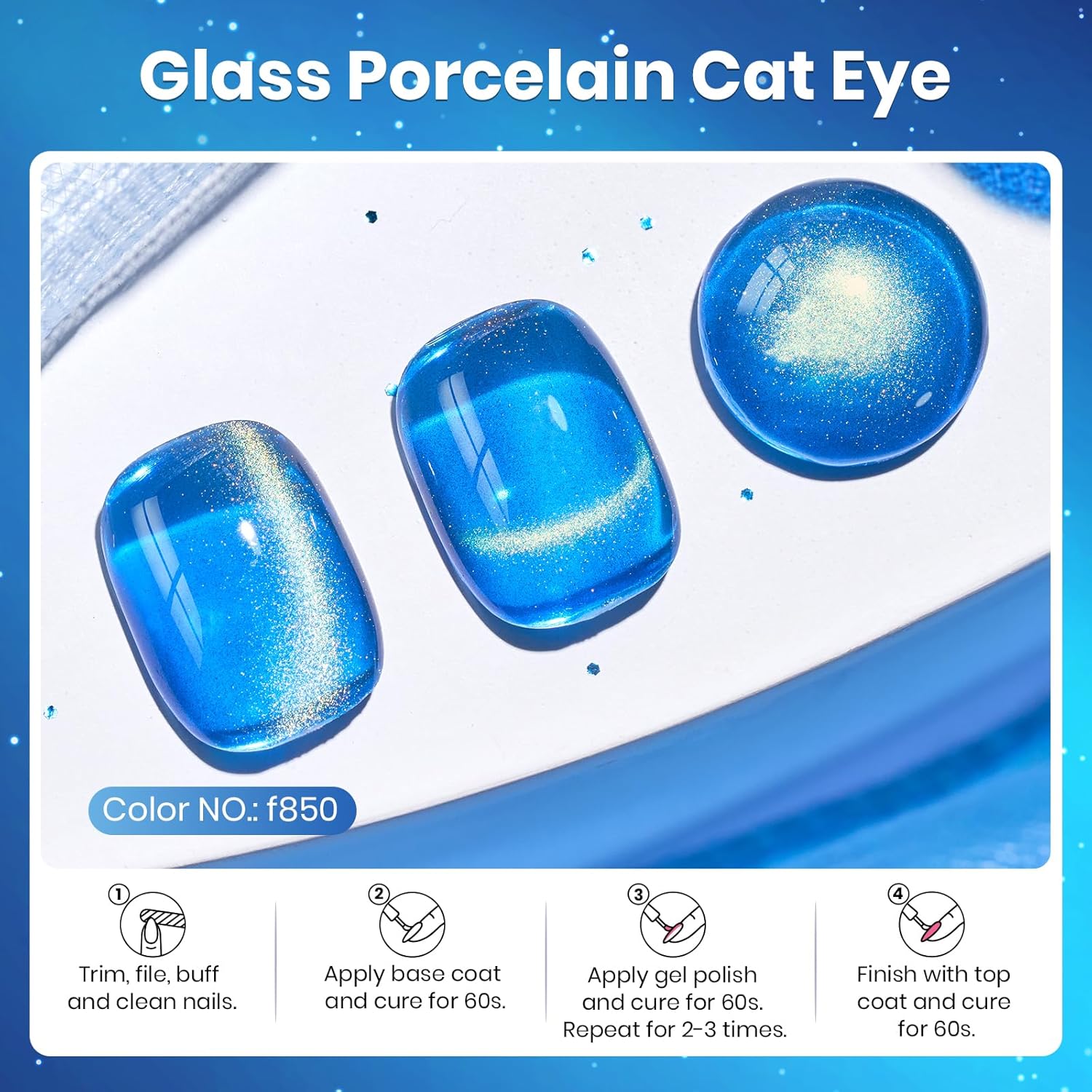 Beetles Blue Cat Eye Gel Nail Polish - 15ML Blue Glass Cat Eye Glitter Magnetic Gel Polish Shimmer Soak Off UV Stellar Whisper Collection Nail Art Design Manicure Gifts for Women-Velvo Beauty