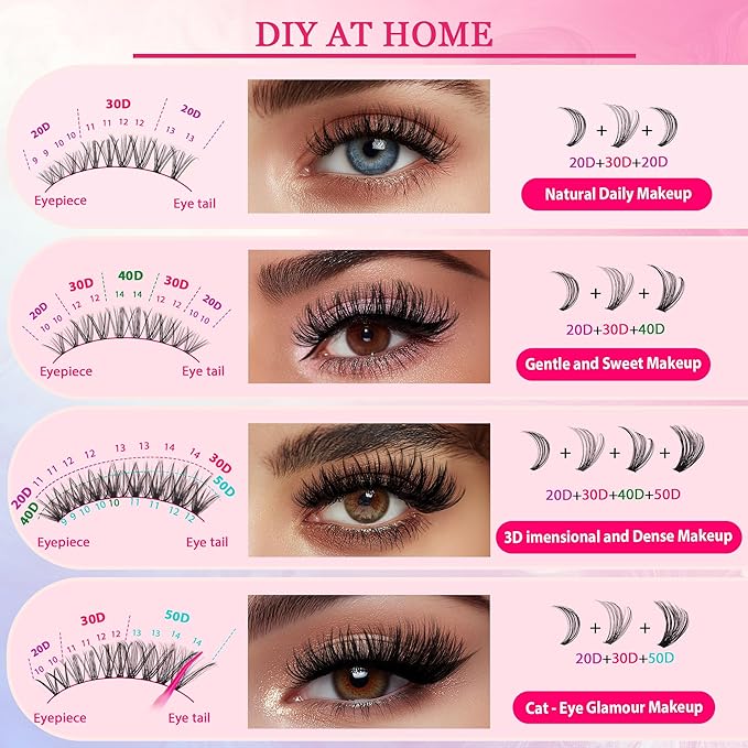 Waltz Lash Clusters Kit - Lash Clusters Lash Extension Kit with Bond and Seal Eyelash Cluster 20D30D40D50D-0.07D Cluster Eyelash Extensions Eyelash Extension Kit DIY at Home-Velvo Beauty