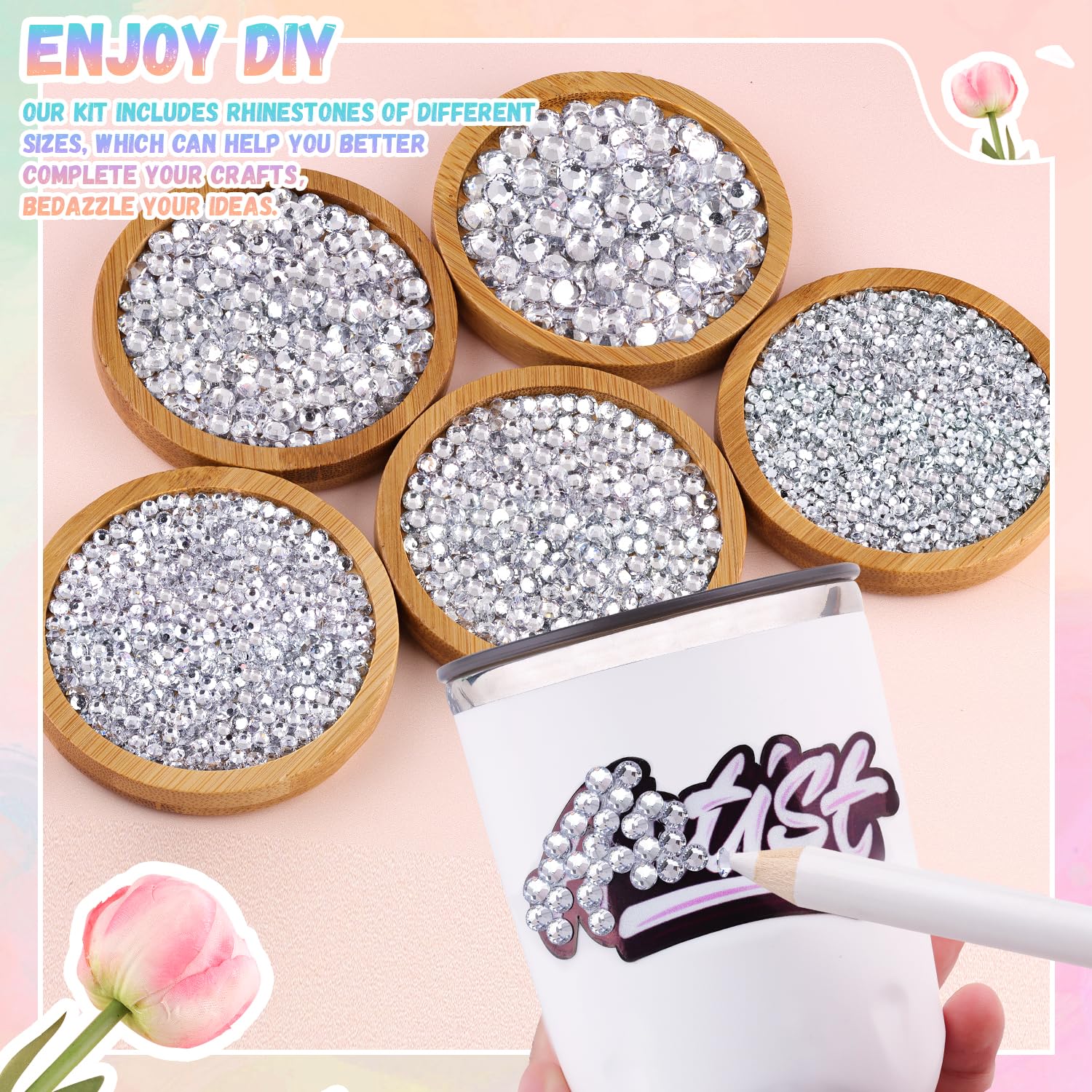 30000Pcs Resin Silver Clear Rhinestones for Bedazzling Crafting with b7000 Jewelry Glue, Bulk Flatback Gems Bedazzler Kit for Crafts Clothes Shoes Fabric Nail Diamond Art, Assorted Size 2/3/4/5/6mm-Velvo Beauty
