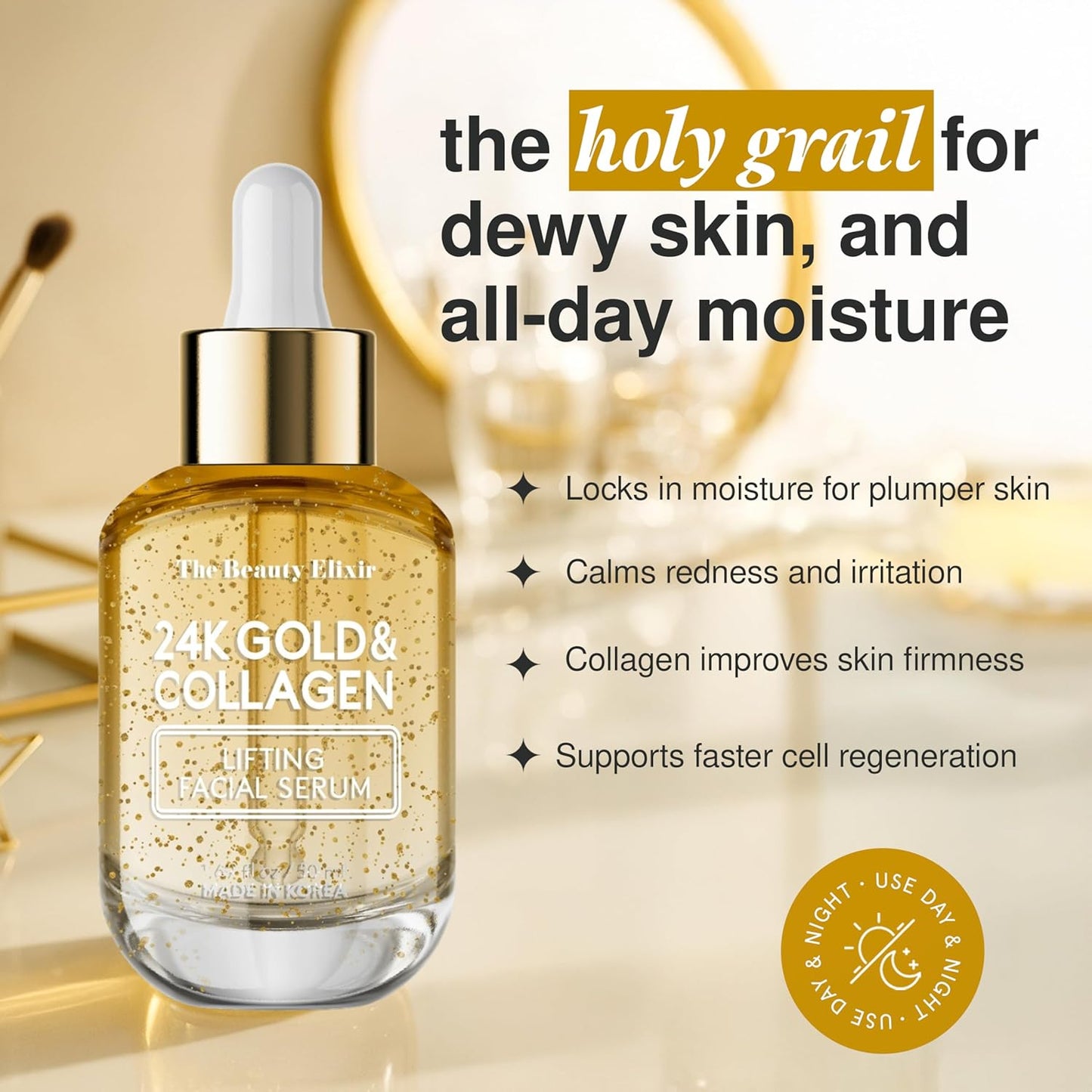 Collagen Serum For Face with 24k Gold - Dermatologist Tested - Anti Aging, Ultra Hydrating, Fine Lines & Wrinkle Treatment - Clean Beauty Korean Skin Care for All Skin Types - 1.69oz-Velvo Beauty
