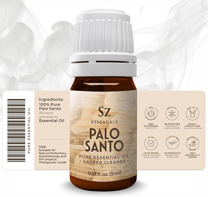 Palo Santo Essential Oil – 100% Pure – Ethically Sourced from Peru – Sacred Oil for Ritual Use, Spiritual Cleansing & Energy Clearing – Bursera graveolens – Vegan – 0.17 fl oz (5mL)-Velvo Beauty