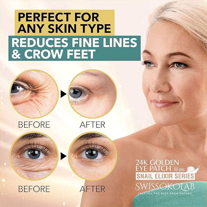 SWISSÖKOLAB Under Eye Patches For Puffy Eyes 24k Gold Eye Mask Dark Circles And Puffiness Collagen Eye Gel Pads Moisturizing & Reducing Wrinkles Anti-Aging Hyaluronic Acid (Snail Series)-Velvo Beauty