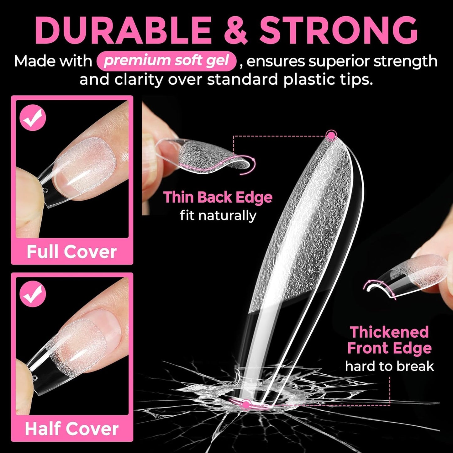 UNA GELLA Gel Nail Tips Coffin Short: 330PCS Pre-Etched Clear Coffin Acrylic Nail Tips Stronger for Press On Nails Salon, 15 Sizes Nail Extensions-Velvo Beauty
