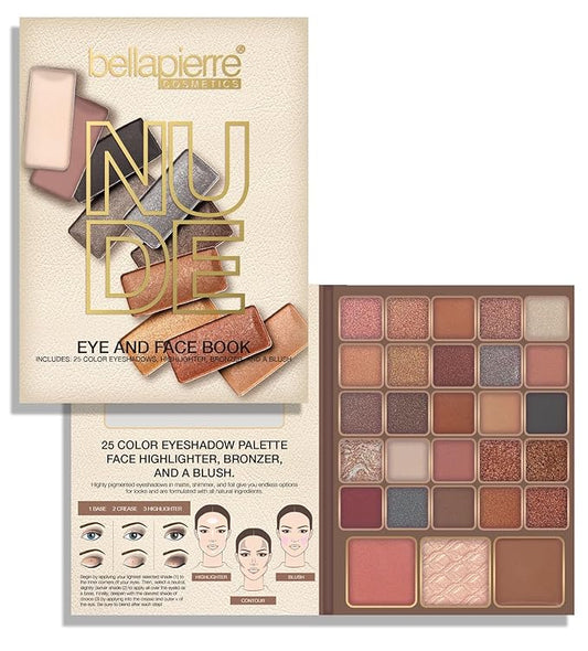 Bellapierre Nude Face & Eye Book Palette | 25 Eyeshadow Shades with Blush, Bronzer, & Highlighter | Non-Toxic & Paraben Free | Vegan & Cruelty-Free-Velvo Beauty