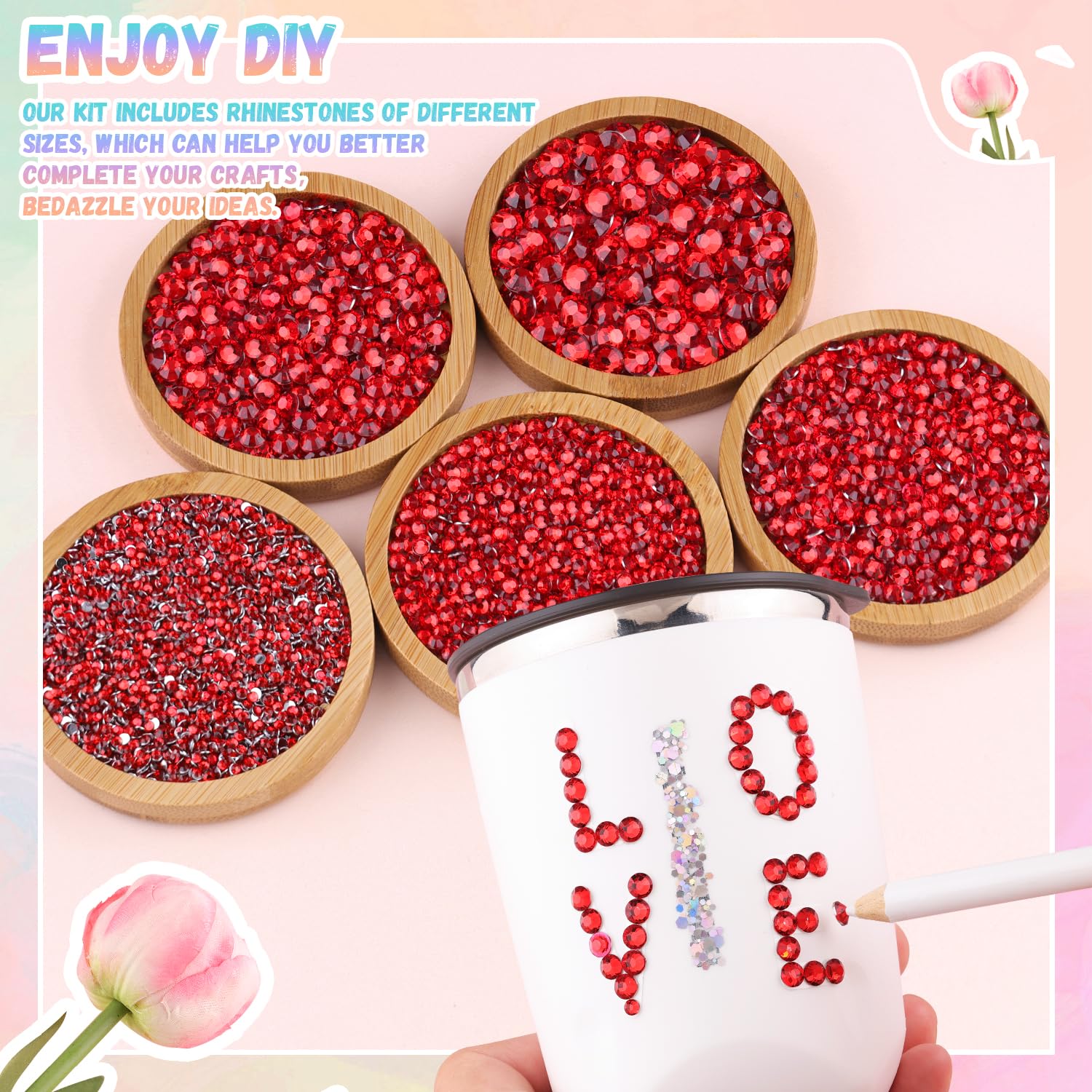 30000Pcs Resin Red Rhinestones for Bedazzling Crafting with b7000 Jewelry Glue, Bulk Flatback Gems Bedazzler Kit for Crafts Clothes Shoes Fabric Nail Diamond Art, Assorted Size 2/3/4/5/6mm-Velvo Beauty
