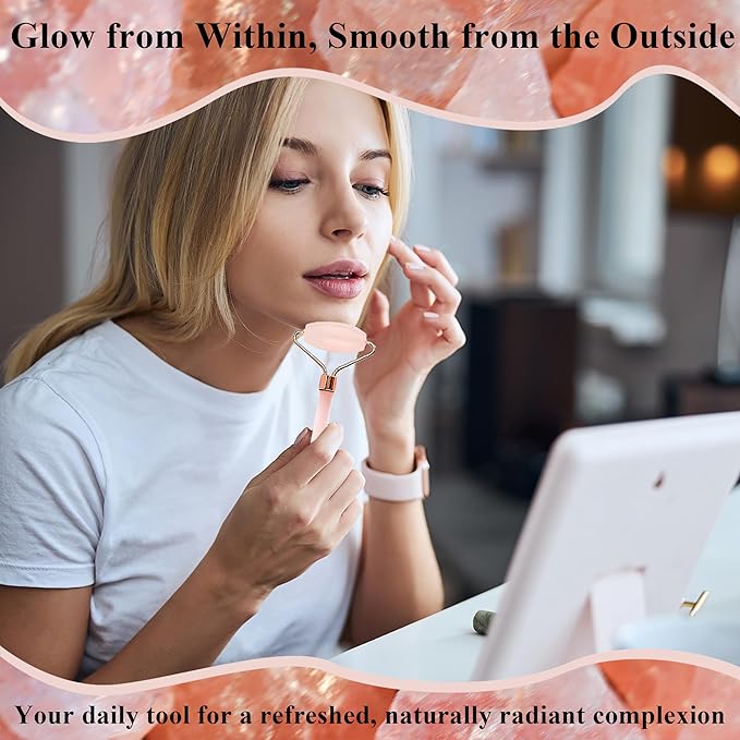 Natural Jade Roller for Face - Aging Wrinkles, Puffiness Facial Skin Massager Treatment Therapy - Premium Jade Stone, by Crystal Lemon (Rose Quartz)-Velvo Beauty