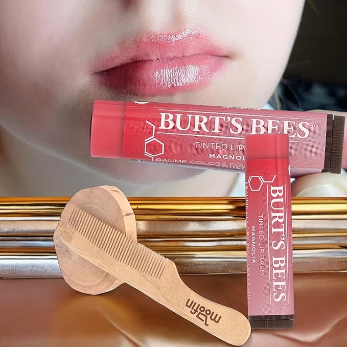 Tinted Magnolia Lip Balm, 0.15 Oz - Moisturizing Lip Care With Moofin Wooden Comb, Magnolia Lip Balm With A Hint Of Color (Pack Of 1)-Velvo Beauty