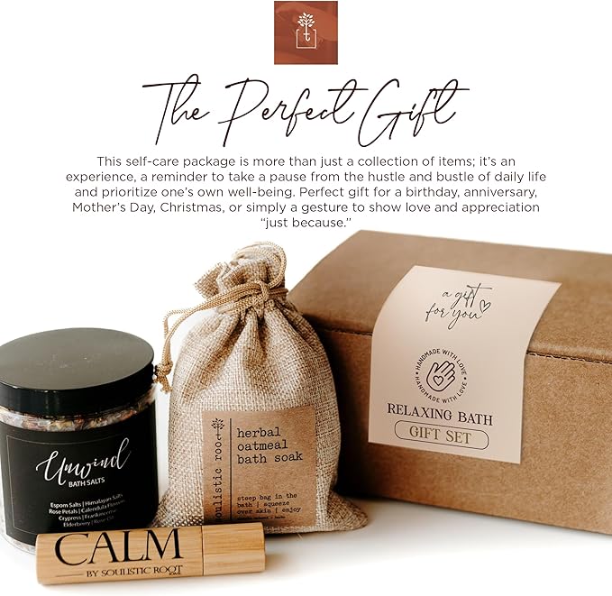 Relaxing Bath Gift Set, Luxury Spa Gifts for Women, Self Care Products for Women and Men, Calm Essential Oil Roller, Oatmeal Lavender Bath Soak & Epsom Salts with Essential Oils-Velvo Beauty