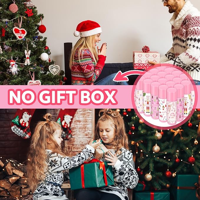 Dunzy 50 Pcs Christmas Lip Balm Gifts Bulk Pink Christmas Nutcracker Themed Lip Balm Xmas Lip Moisturize for Lip Care Xmas Holiday Party Stocking Stuffers, 5 Flavors-Velvo Beauty