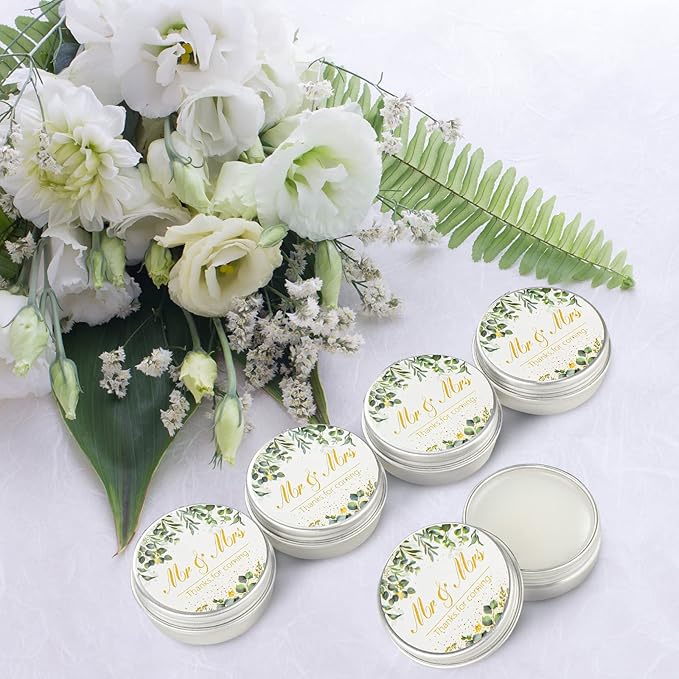 40 Pieces Bridal Shower Lip Balm Bulk Wedding Favors Lip Balms Mr and Mrs Thanks for Coming Wedding Party Gift for Guest Girl Bride Women Travel Birthday, 0.34 Oz, White (Eucalyptus Style)-Velvo Beauty