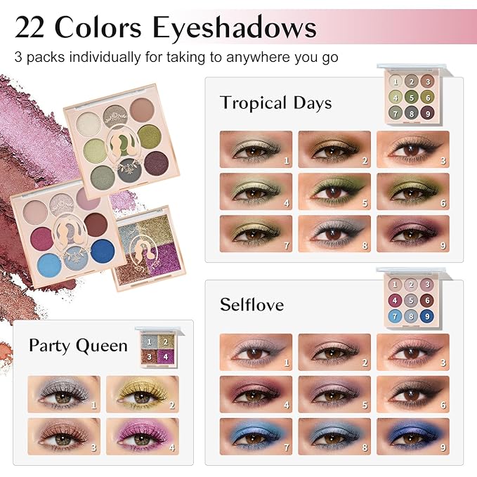 Color Nymph Girls Makeup Kits For Teens, Beginners Makeup Kit All In One Makeup Set For Teenager Full Kit Girls Makeup Kit With Train Case 18 color eyeshadow 4 color glitter & lipgloss - Pink-Velvo Beauty