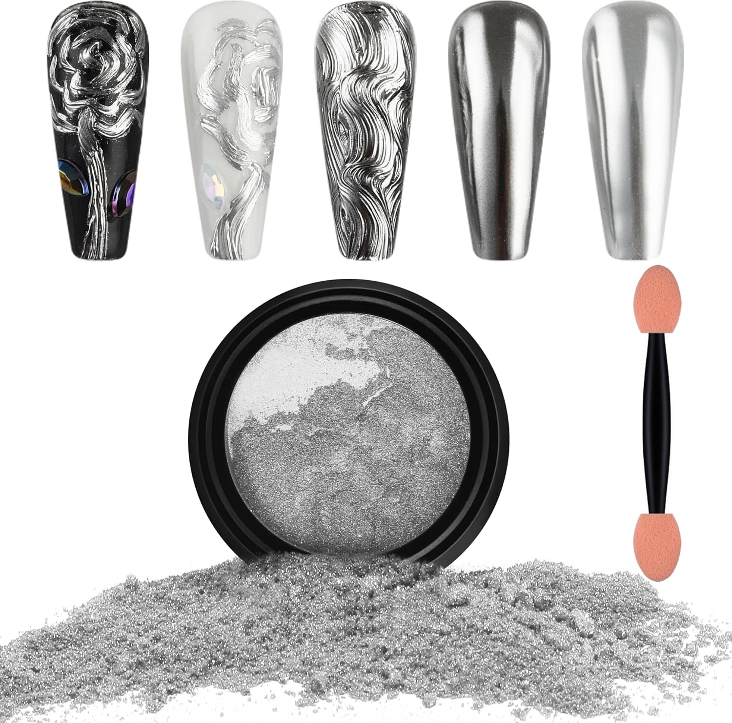 Artdone Chrome Nail Powder, Silver Iridescent Aurora Powder Metallic Mirror Effect Pigment Pearlescent Mermaid Pigment Pearl Glitter Dust Kit, Nail Art Decoration, Resin Craft-Velvo Beauty