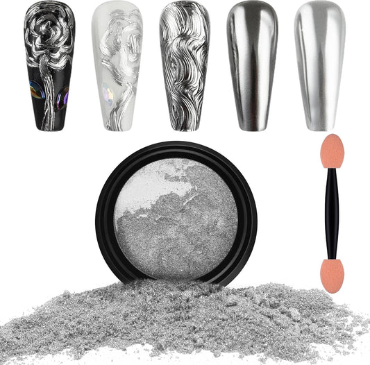 Artdone Chrome Nail Powder, Silver Iridescent Aurora Powder Metallic Mirror Effect Pigment Pearlescent Mermaid Pigment Pearl Glitter Dust Kit, Nail Art Decoration, Resin Craft-Velvo Beauty
