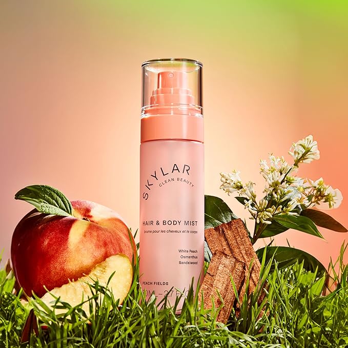 Skylar Peach Fields Hair & Body Mist | Hypoallergenic & Clean Fragrance | Vegan, Cruelty Free, and Safe For Sensitive Skin | 80 ML, 2.7 Fl Oz-Velvo Beauty