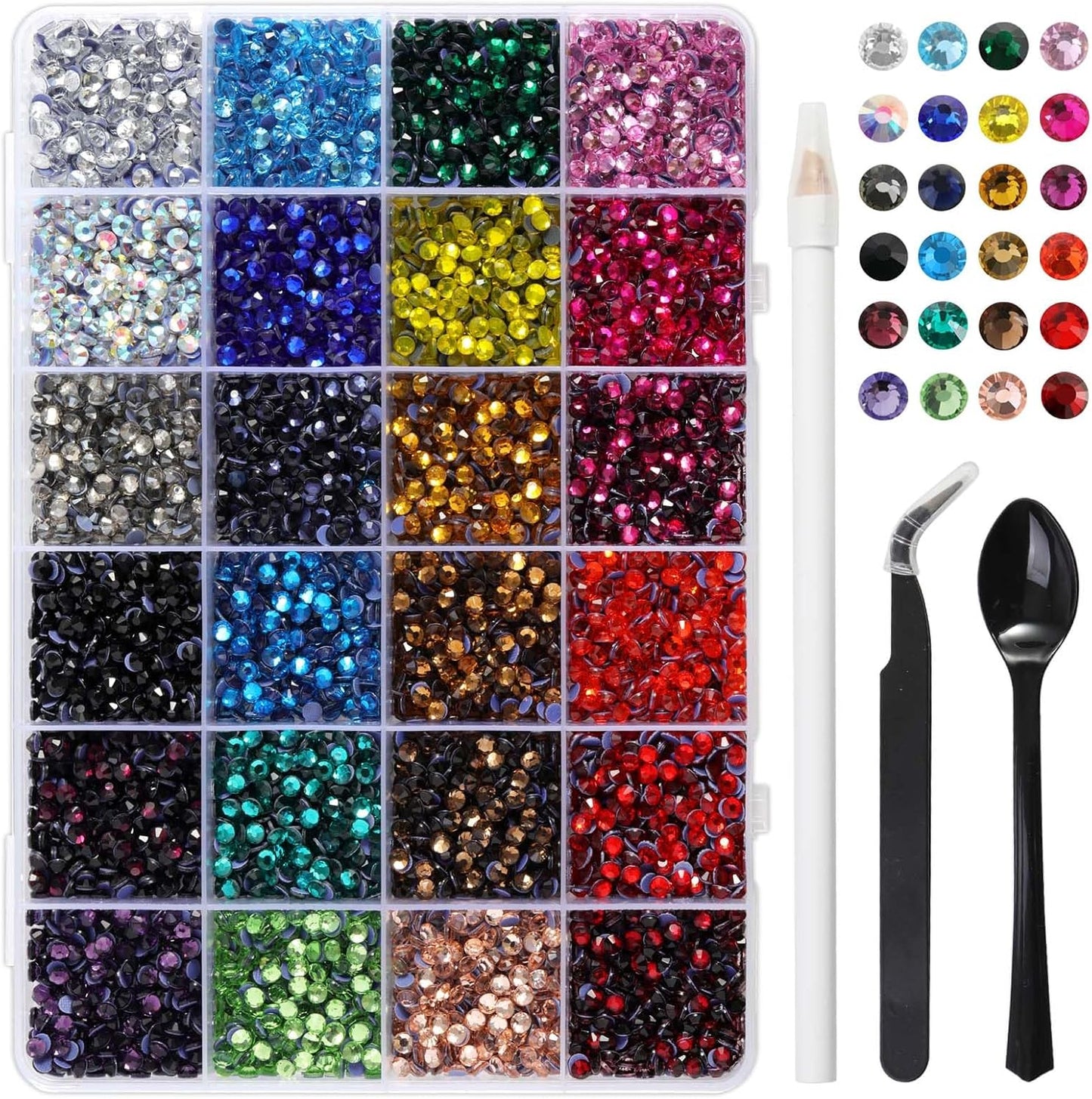 Hotfix Rhinestones Mixed 24 Colors, SS16 Rhinestones for Crafts Clothes, Hotfix Crystals with 1 Tweezers, 1 Wax Pencil and 1 Spoon-Velvo Beauty