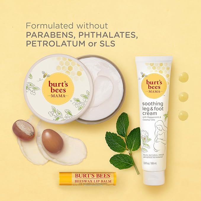 Burt's Bees Pregnancy Essentials Gifts Set, 3 Giftable Baby Shower Products & Must Have Baby Registry Items, Nourishing Skincare - Mama Belly Butter, Original Lip Balm, Leg & Foot Cream-Velvo Beauty