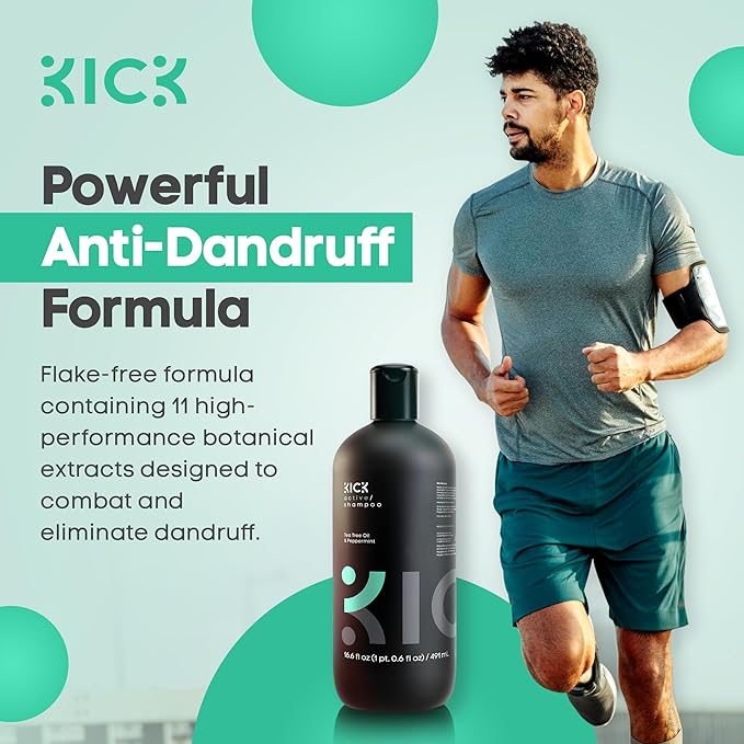 Kick Mens Shampoo - Peppermint & Tea Tree for Oil Control - Sulfate-Free, Refreshing Formula - Anti-Dandruff and Scalp Soothing - Shampoo for Oily Hair - Cruelty-Free - 16.6oz-Velvo Beauty