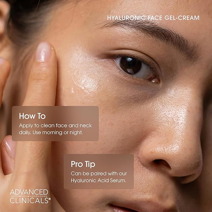 Advanced Clinicals Hyaluronic Acid Moisturizer Gel Face Cream W/Vitamin E + B5 | Hydrating & Vitamin C Face Lotion Hydrates Dry Skin & Improve Look Of Wrinkles & Fine Lines, 2 Fl Oz-Velvo Beauty