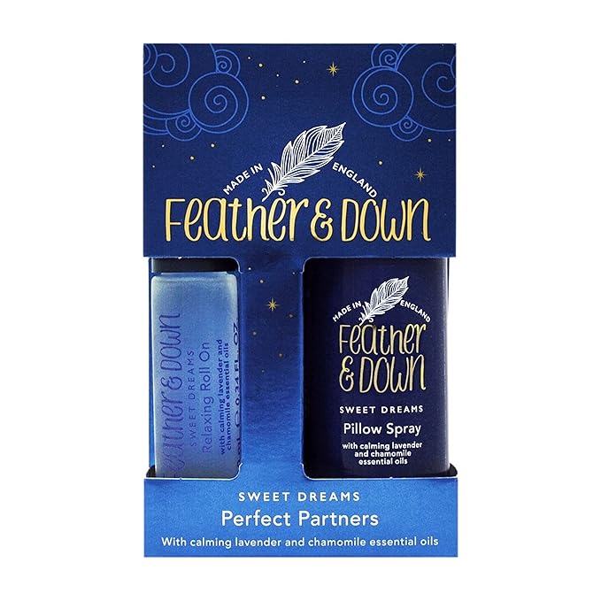Feather & Down Sweet Dream Perfect Partners Gift Set: 50ml Pillow Spray & 10ml Roll-On, With Calming Lavender & Chamomile Essential Oils, Vegan & Cruelty Free-Velvo Beauty