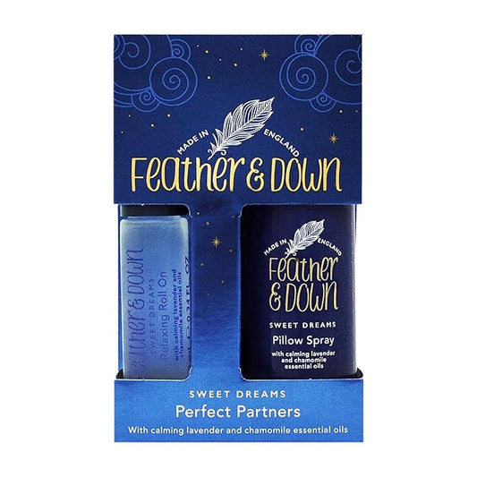 Feather & Down Sweet Dream Perfect Partners Gift Set: 50ml Pillow Spray & 10ml Roll-On, With Calming Lavender & Chamomile Essential Oils, Vegan & Cruelty Free-Velvo Beauty