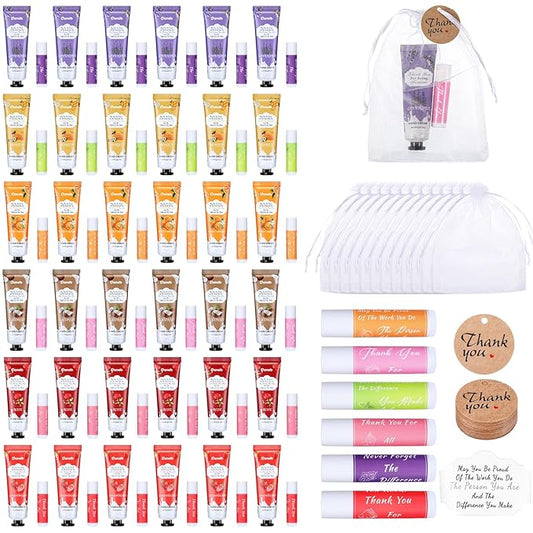 36 Set Thank You Gifts for Employee Hand Cream and Lip Balm Bulk Set with Organza Bag Thank You Card Hand Lotion Appreciation Gift Set for Women Men Coworkers Volunteer-Velvo Beauty